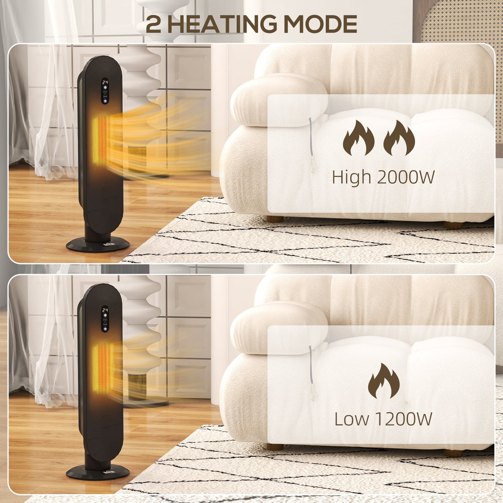 Black oscillating ceramic space heater with high 2000W and low 1200W modes