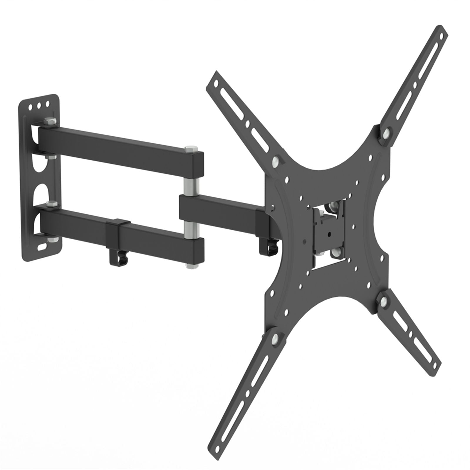 Rotatable TV wall mount bracket with adjustable arms and mounting plate, dark finish