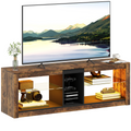 Rustic brown TV stand with open shelving and central media compartment