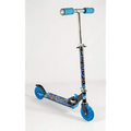 Blue and black kick scooter with chrome handlebar and blue wheels