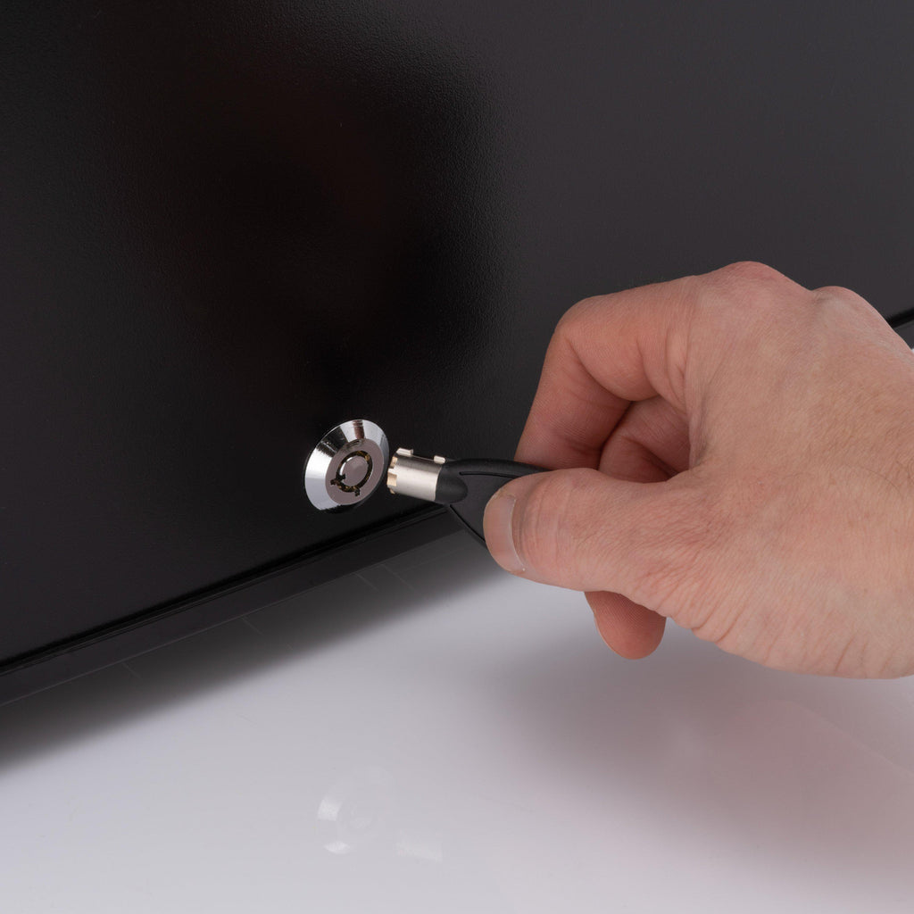 Mini bar fridge door lock and handle, chrome with black key cylinder