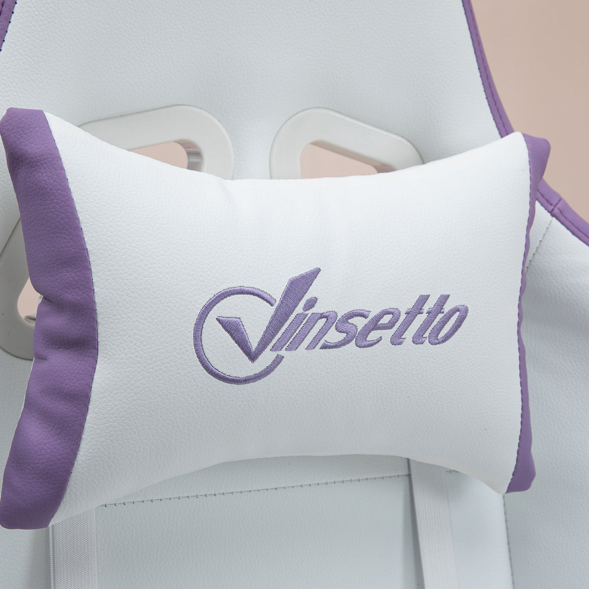 Vinsetto logo on white PU headrest pillow with purple side panels