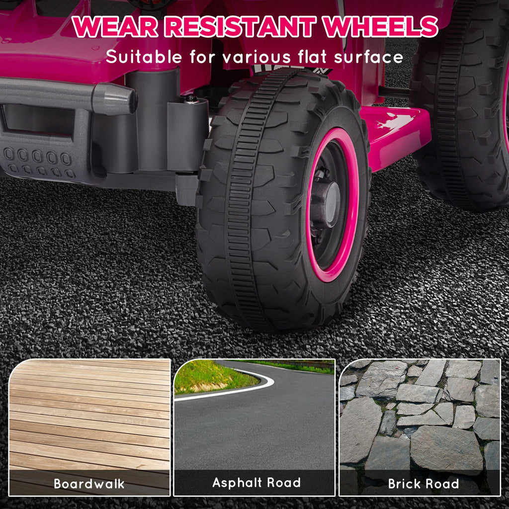 Electric kids quad bike front tire with deep tread and pink wheel rim