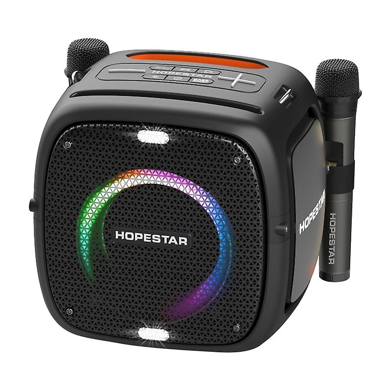 Black Hopestar Party One wireless speaker with stand, front grille and glowing LED ring.