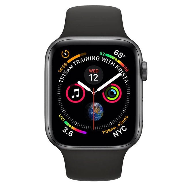 Refurbished Apple Watch Series 5 40mm smartwatch with dark strap, black watch face