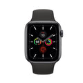 44mm Apple Watch Series 5 smartwatch with black band, square display with colorful rings
