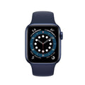 Apple Watch Series 6 44mm smartwatch with blue silicone band and black display