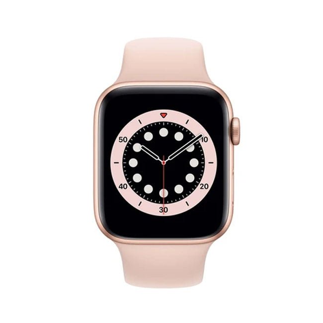 Apple Watch Series 6 44mm smartwatch with light pink silicone band and black display