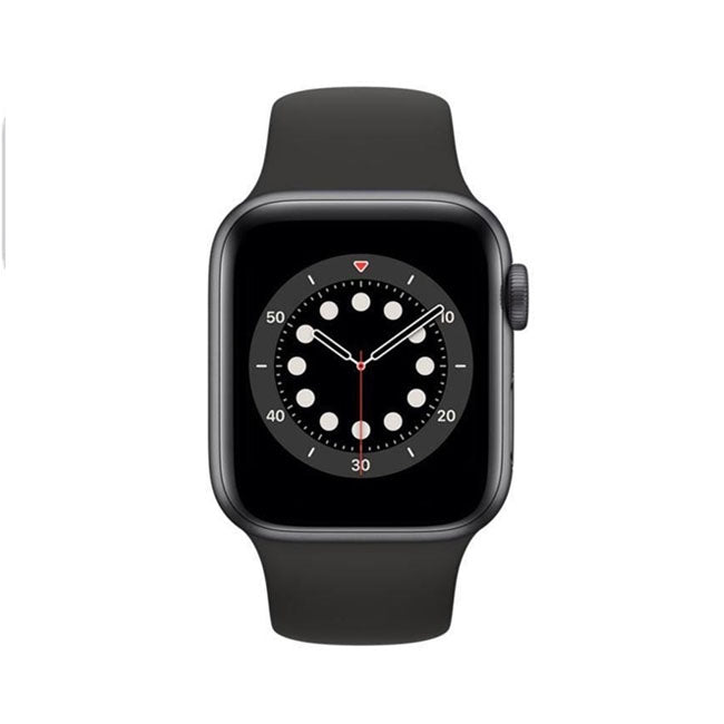 Apple Watch Series 6 44mm smartwatch with dark gray silicone band and black display