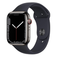 Apple Watch Series 7 stainless smartwatch side view with black band and visible crown