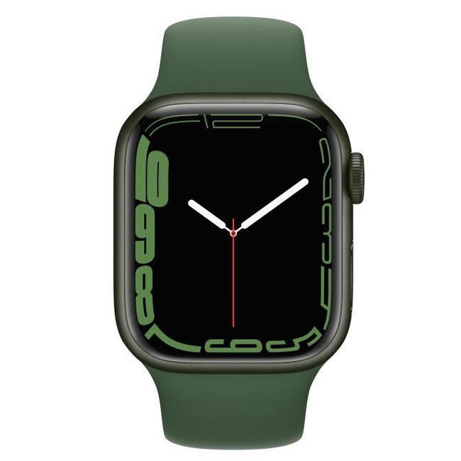 Smartwatch with green silicone band and digital clock display