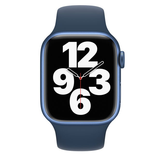 Apple Watch Series 7 45mm smartwatch, blue sport band with digital clock display