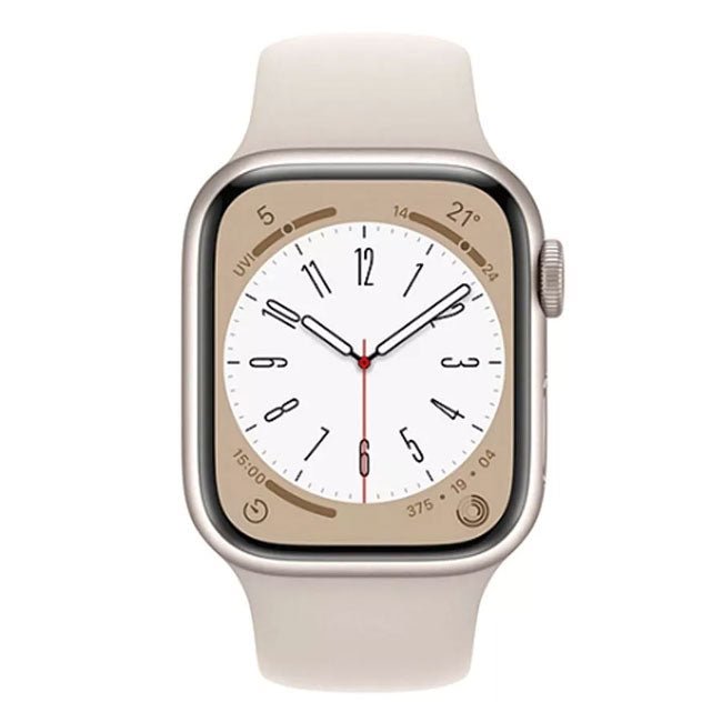 Apple Watch Series 8 41mm smartwatch with starlight sport band and silver case