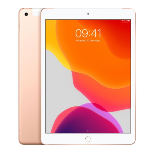 Gold iPad tablet with touchscreen display and home button