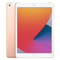 Gold iPad tablet showing front display with home button and front camera cutout