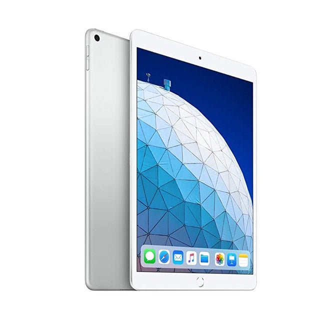 Refurbished iPad Air 3 tablet in silver, front and back view