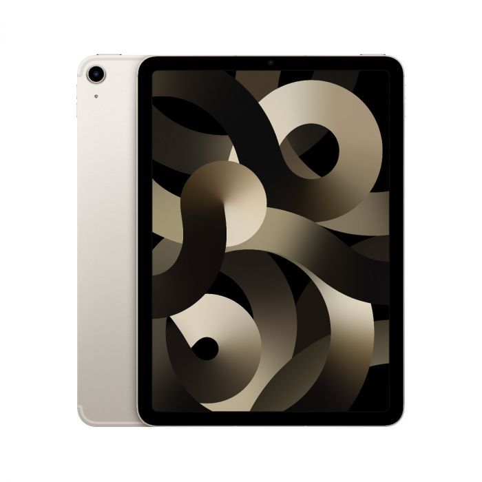 Refurbished iPad Air 5 tablet in starlight, neutral screen, front and back, Wi‑Fi 256GB