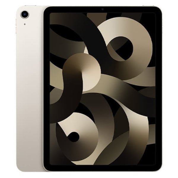Refurbished iPad Air 5 tablet with cream front display colors and light beige back.