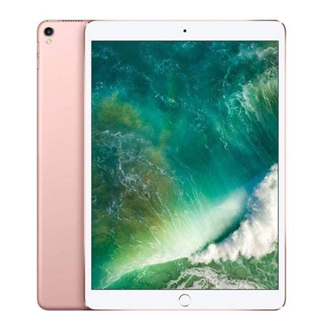 Refurbished iPad Pro 10.5 tablet with rose gold back and white front, front view display on