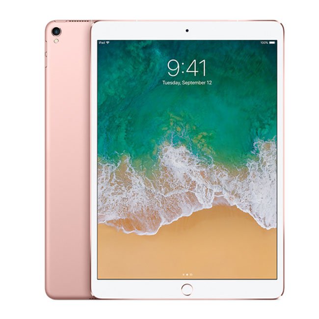 Rose gold iPad Pro 10.5 tablet with white front and home button visible