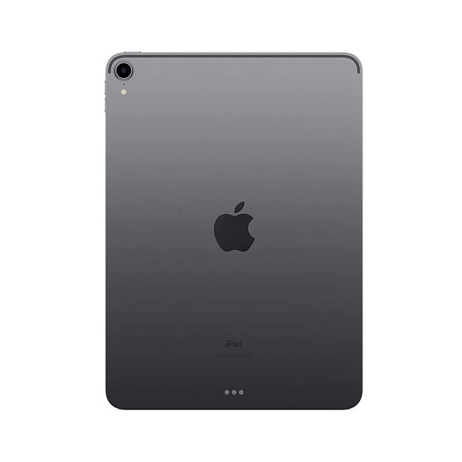 Refurbished 11-inch iPad Pro (2018) tablet back view, Apple logo and camera