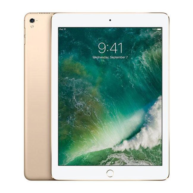 Gold iPad Pro 9.7 tablet with white front and home button