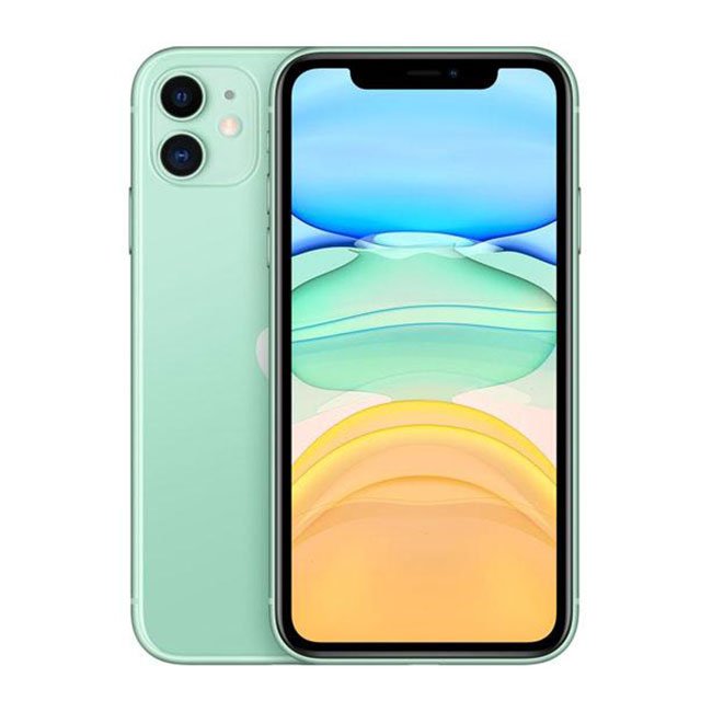 Refurbished iPhone 11 in mint, front and back view.