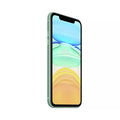 Refurbished iPhone 11 in green, front view with colorful display.