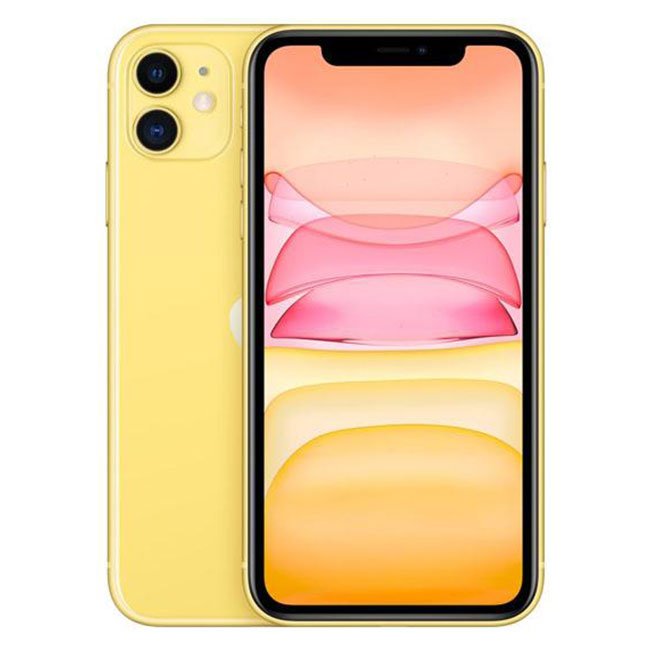 Refurbished iPhone 11 smartphone, yellow back and front