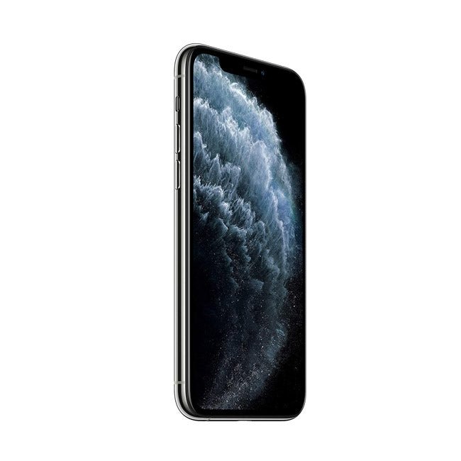 Unlocked iPhone 11 Pro Max (Silver) front view, 256GB, refurbished
