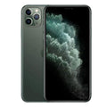 Refurbished iPhone 11 Pro Max in Midnight Green, front and back with triple camera array