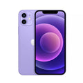 Purple iPhone 12 smartphone, front display and dual rear cameras visible