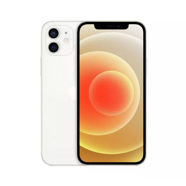 Refurbished iPhone 12 (unlocked) in white, front and back view