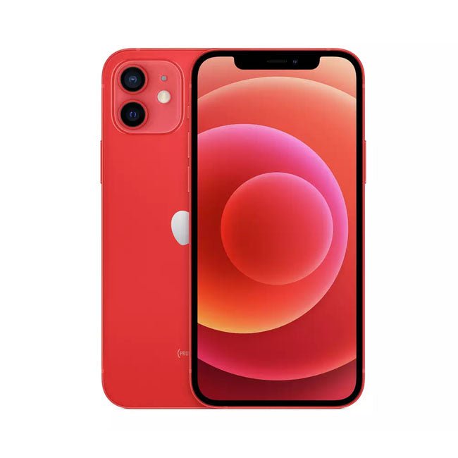 Refurbished iPhone 12 256GB (unlocked) in red, front and back view