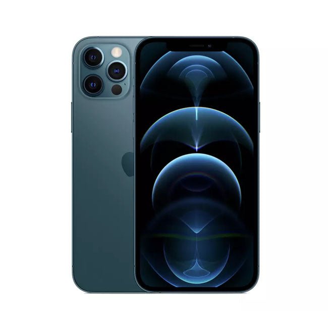 Unlocked iPhone 12 Pro, Pacific Blue front and back view