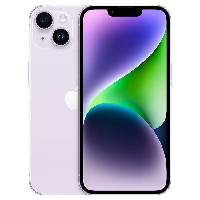 Refurbished iPhone 14 Plus smartphone with light purple back and dual rear cameras