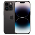 Refurbished iPhone 14 Pro in space black, dual rear cameras, front display on