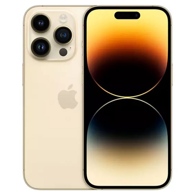 Refurbished iPhone 14 Pro 256GB unlocked, gold front and back with triple cameras