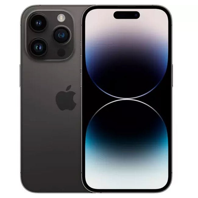 Refurbished iPhone 14 Pro 256GB unlocked, space black front and back with triple cameras