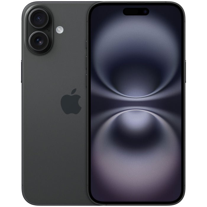 Unlocked refurbished iPhone 16 128GB black phone, front and back