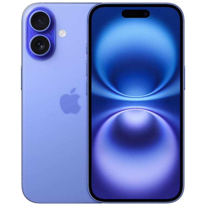 Refurbished iPhone 16 Plus (unlocked) with dual cameras, blue finish