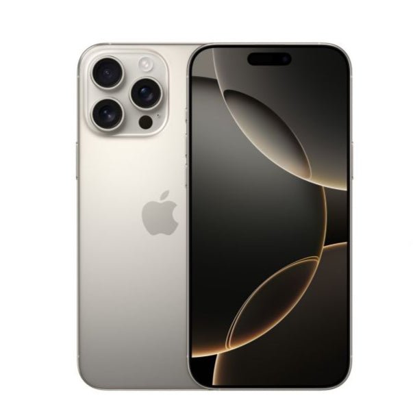 Refurbished iPhone 16 Pro smartphone with white back and dark front screen, triple camera lenses