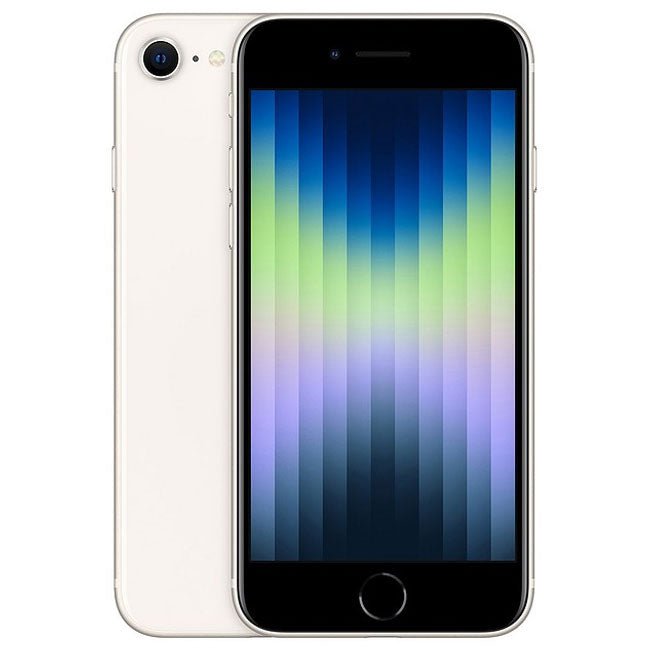 Starlight unlocked iPhone SE (2022) 64GB smartphone, front and back view