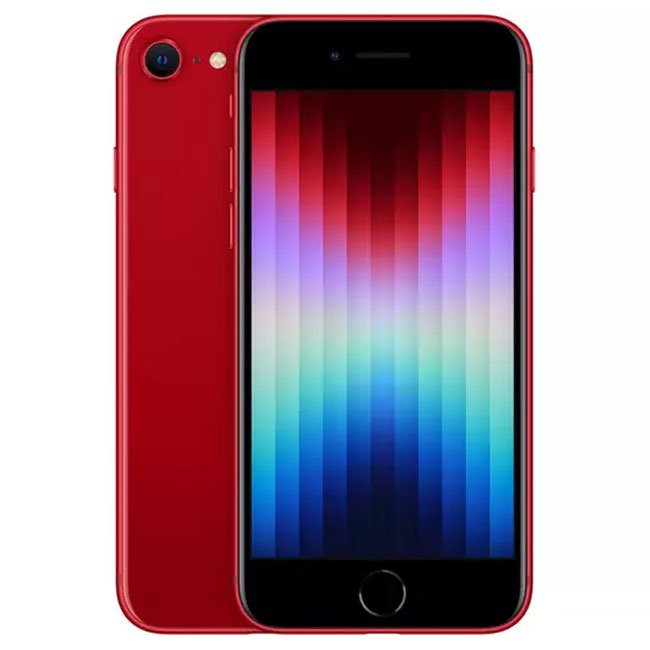 Red unlocked iPhone SE (2022) 64GB smartphone, front and back view