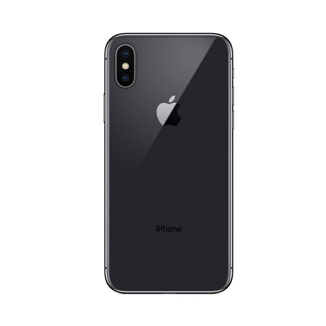 Refurbished iPhone X smartphone back, dark gray with Apple logo