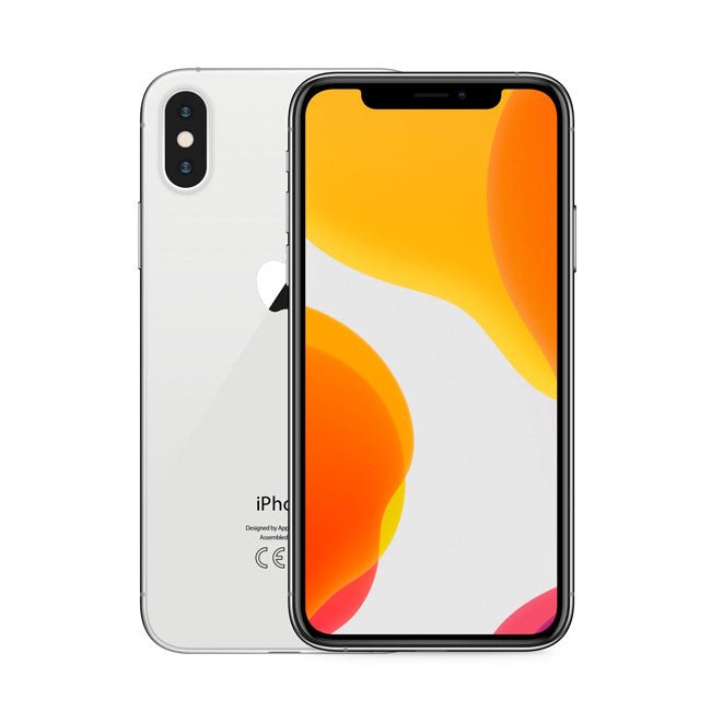 Refurbished iPhone X smartphone front and back, silver-white body
