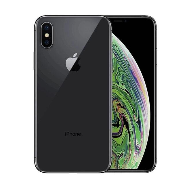 iPhone XS Max smartphone with space grey back and dark front, Apple logo