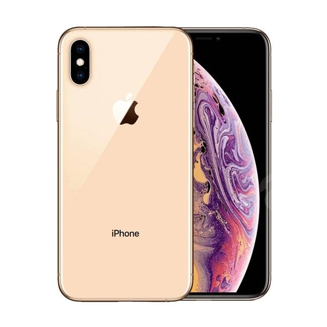 iPhone XS Max smartphone with gold back and dark front, dual rear cameras