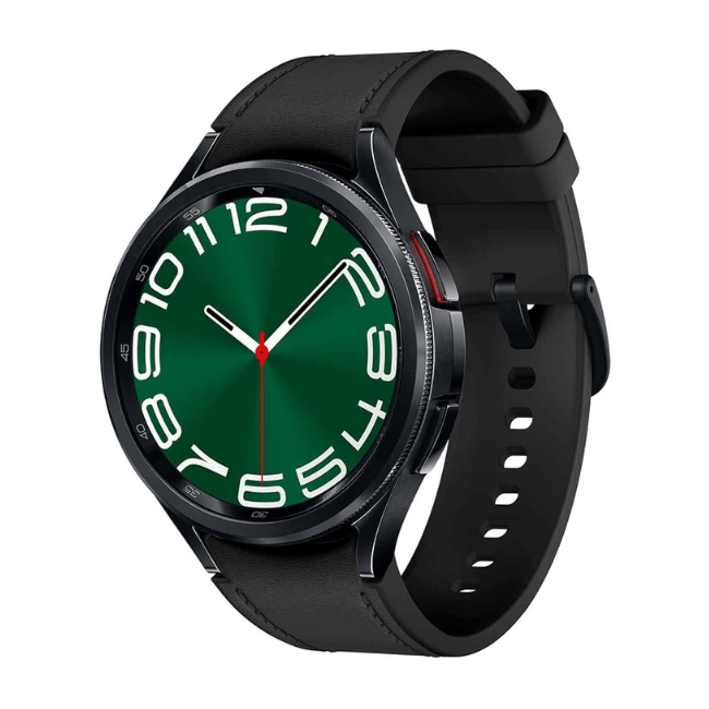 Refurbished Samsung Galaxy Watch 6 Classic 43mm black watch with green dial and black band
