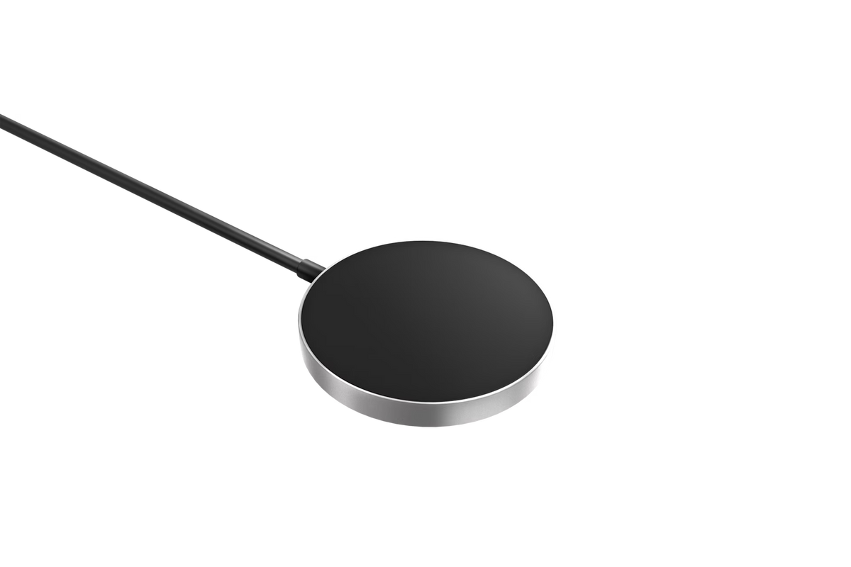 Black magnetic Qi2 wireless charger puck with cable
